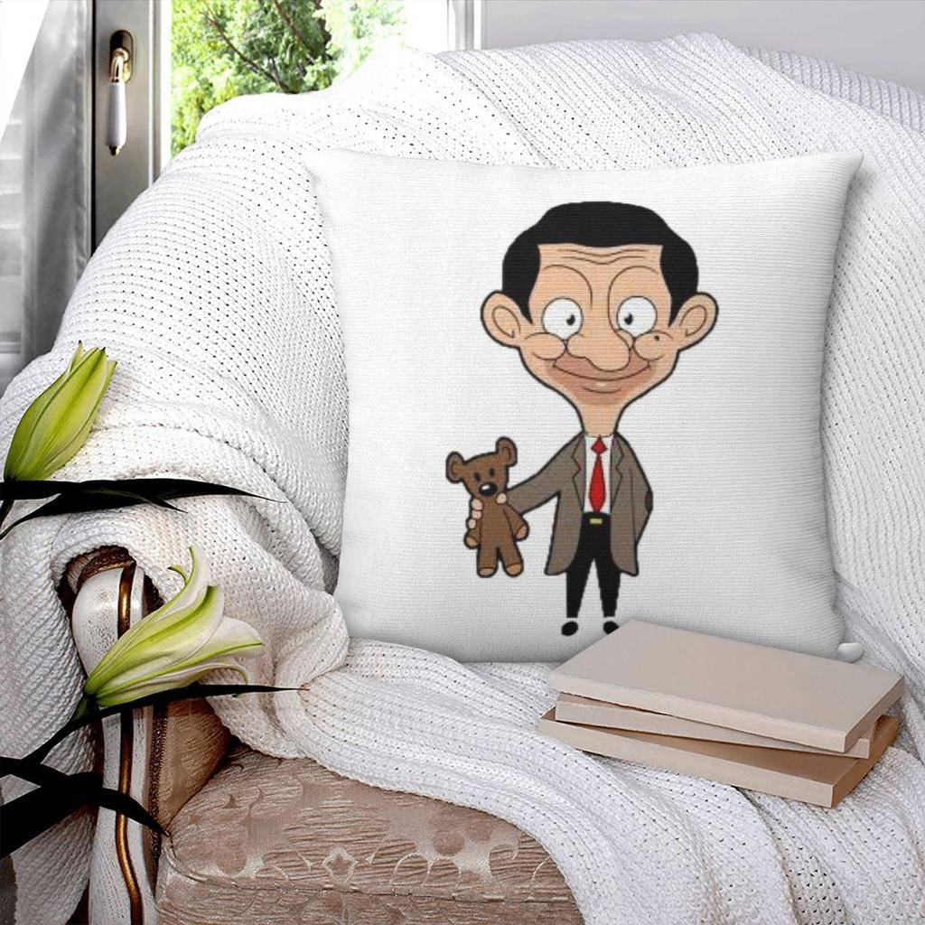 Mr Bean Cartoon Square Pillowcase Pillow Cover Polyester Cushion Zip Decorative Comfort Throw Pillow for Home Living Room