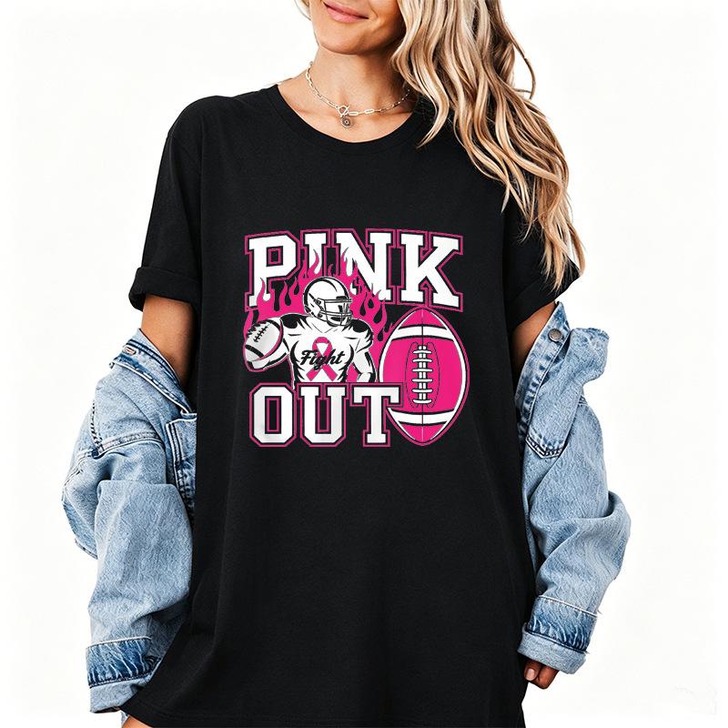 Cancer Awareness T-Shirts Tackle Cancer Game Day Shirt Football Mom Women's Tee Shirts Clothing Pink October Breast Cancer Gifts