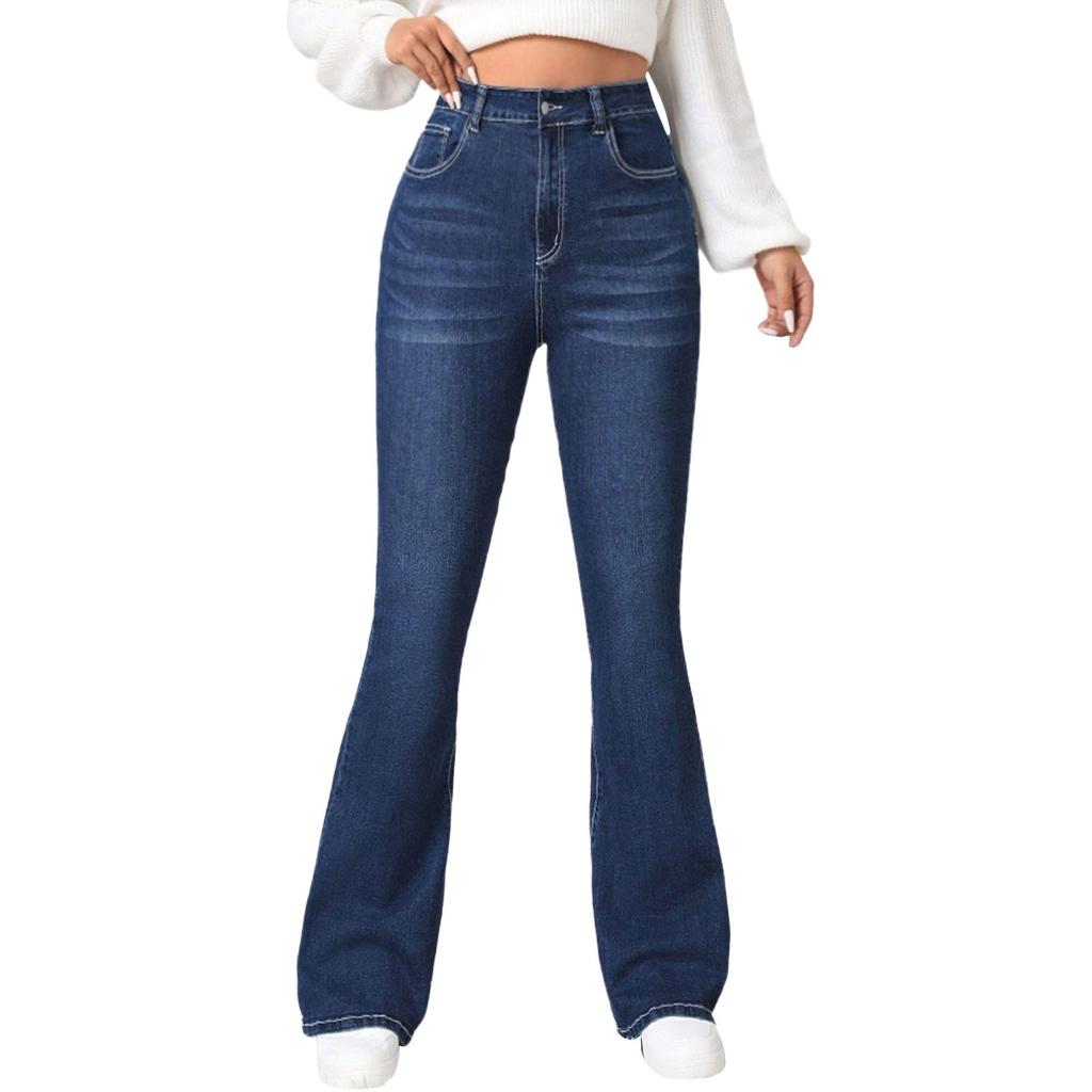 Модные эластичные узкие брюки с высокой талией для девочек, новые джинсы с задним карманом и вышивкой