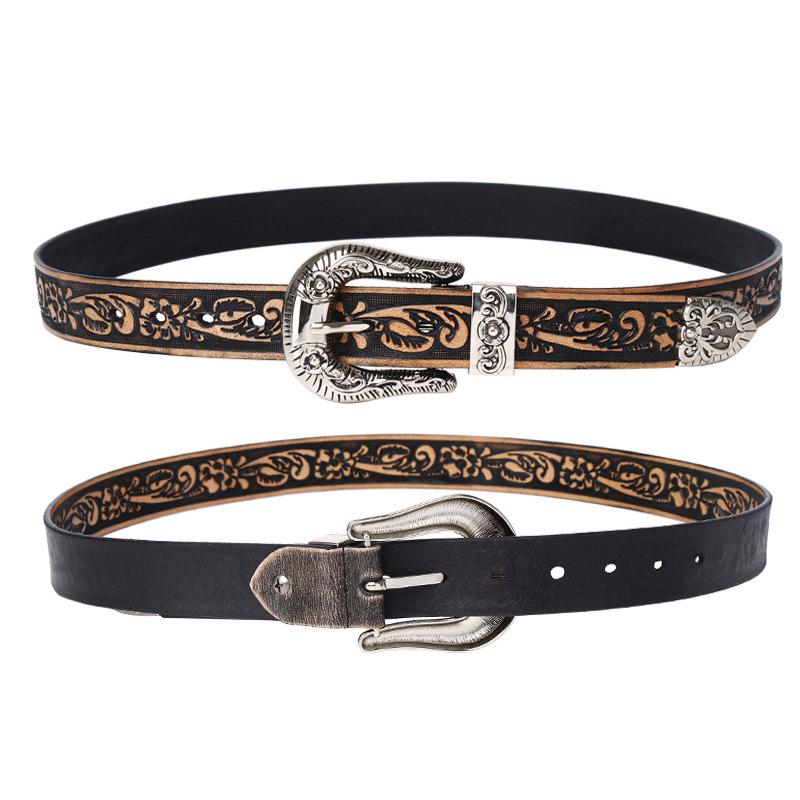 Женский ремень, винтажный верхний слой кожи, 100% коровья кожа, высокое качество, повседневный модный джинсовый ремень, кожаный ремень с гравировкой для женщин PK009