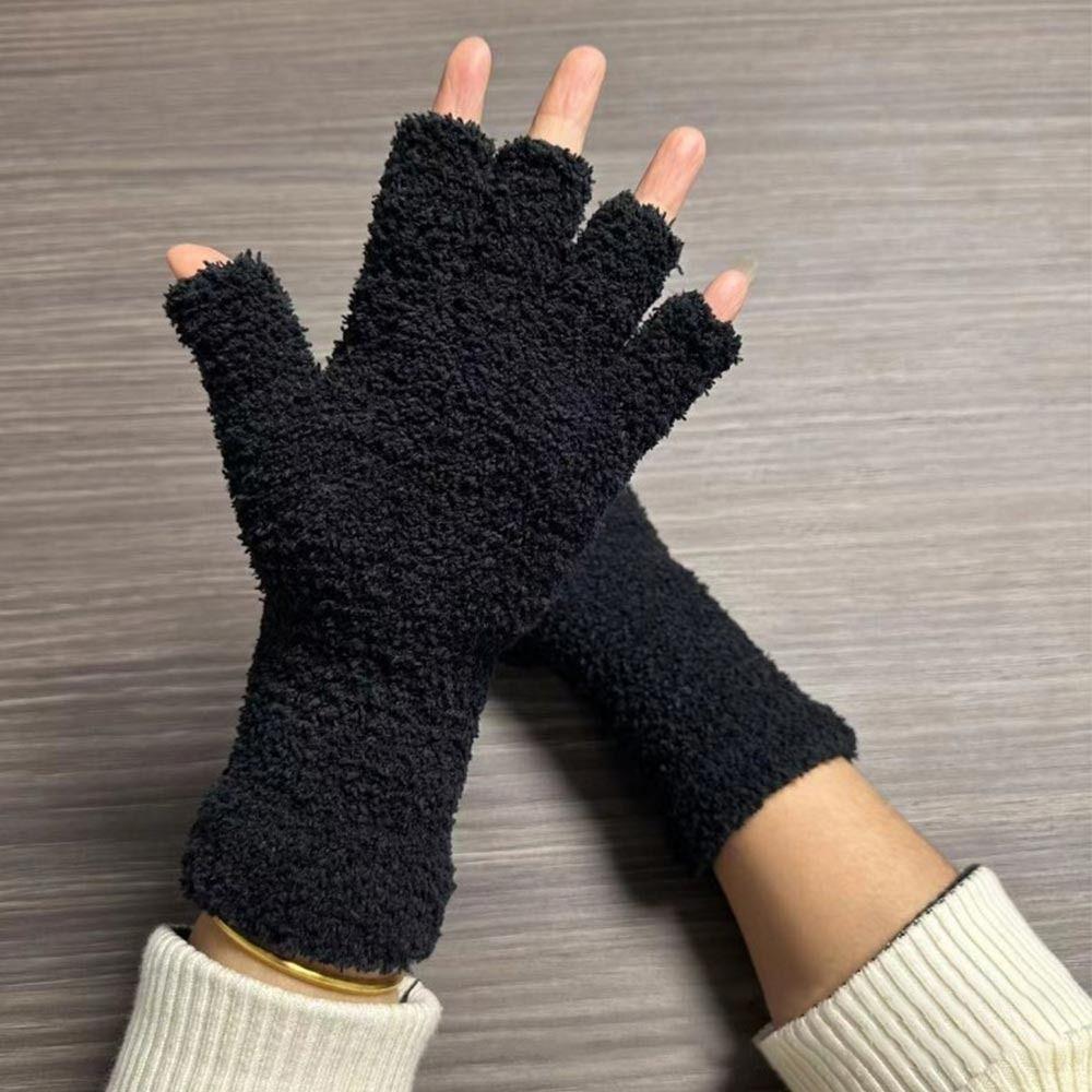 Женские Митенки для Девочек Утепленные Зимние Теплые Перчатки Защищающие от Холода Перчатки без Пальцев