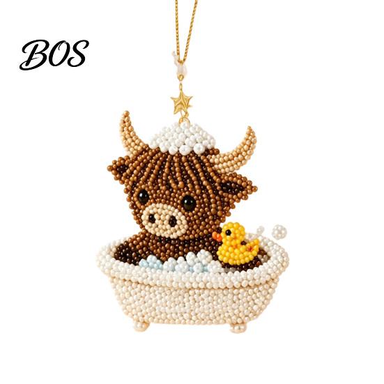 Hands-on Bead Art DIY Highland Cow Beading Kit, Cute 3D Craft Pendant Beginner Crafting with Colorful Beads And Instructions, Handmade Beadwork