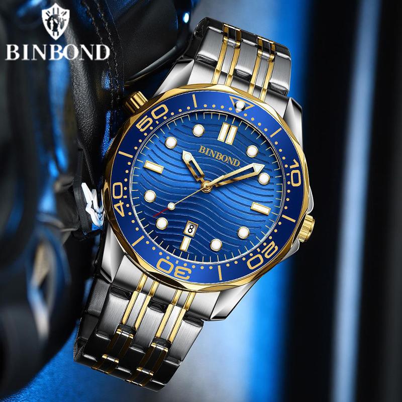 BINBOND Casual Fashion Ultra-thin Sea Horse Series Quartz Men's Watch Date Waterproof Luminous Sports Business Men's Wrist Watch