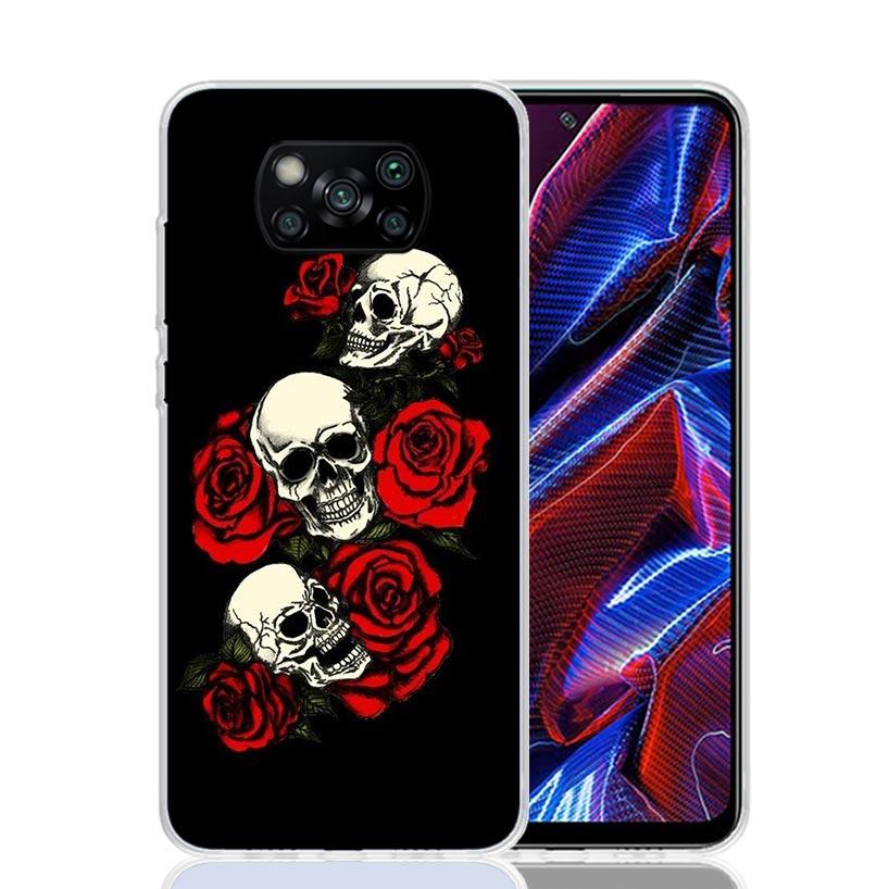 Человеческий скелет Красная роза Чехол для телефона Для Xiaomi Poco F7 Ultra X7 X6 Pro X5 Redmi 15 15C 13 13C 12 12C 10 10A 10C 9 9A 9C 9T Корпус
