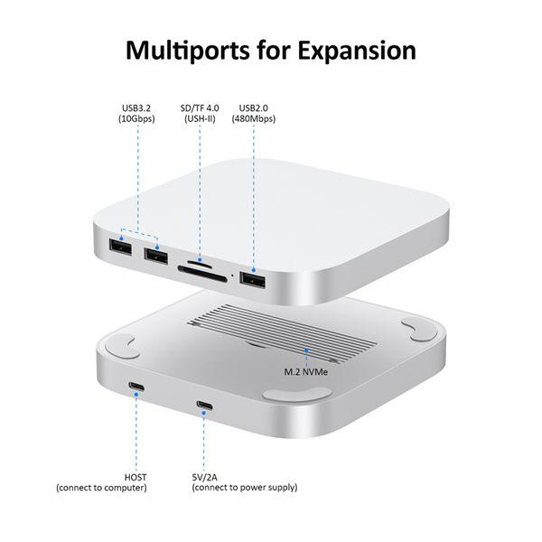 MC25 Mini Expansion for Macmini M4, Silver Aluminum Alloy
