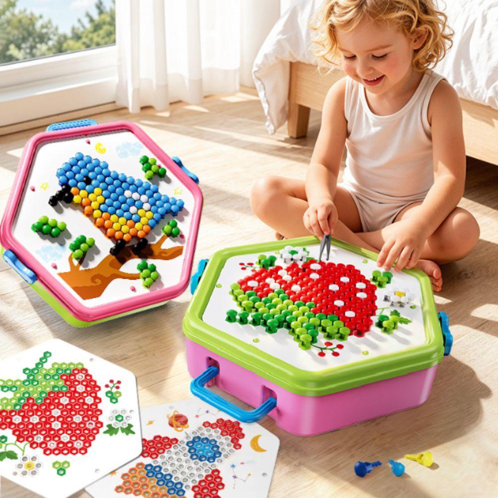 Colorful Patterns DIY Peg Art Building Toy Mushroom Nail Pegboard Home Indoor Play
