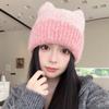 Cute Cat Ear Knitted Hats Big Head Girdles  Warm Woolen Hats That Show Off The Face  Small Pullover Hats  and The Cold Hat Trend In Autumn and Winter