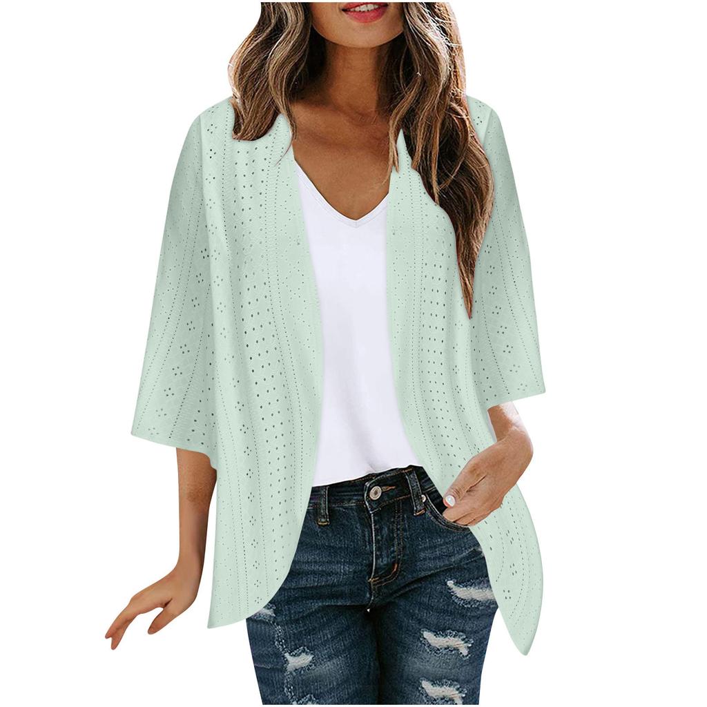 Women's Fashion Casual Seven Split Sleeve Solid Color Cardigan Jacket
