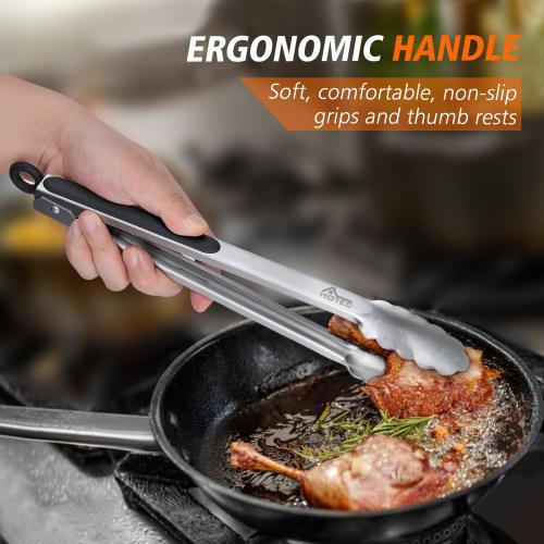 Hotec Stainless Steel Kitchen Tongs, 3-7", 9", 12", Locking Metal Food Tongs for Cooking, Serving, BBQ, and Grilling with Non-Slip Grip