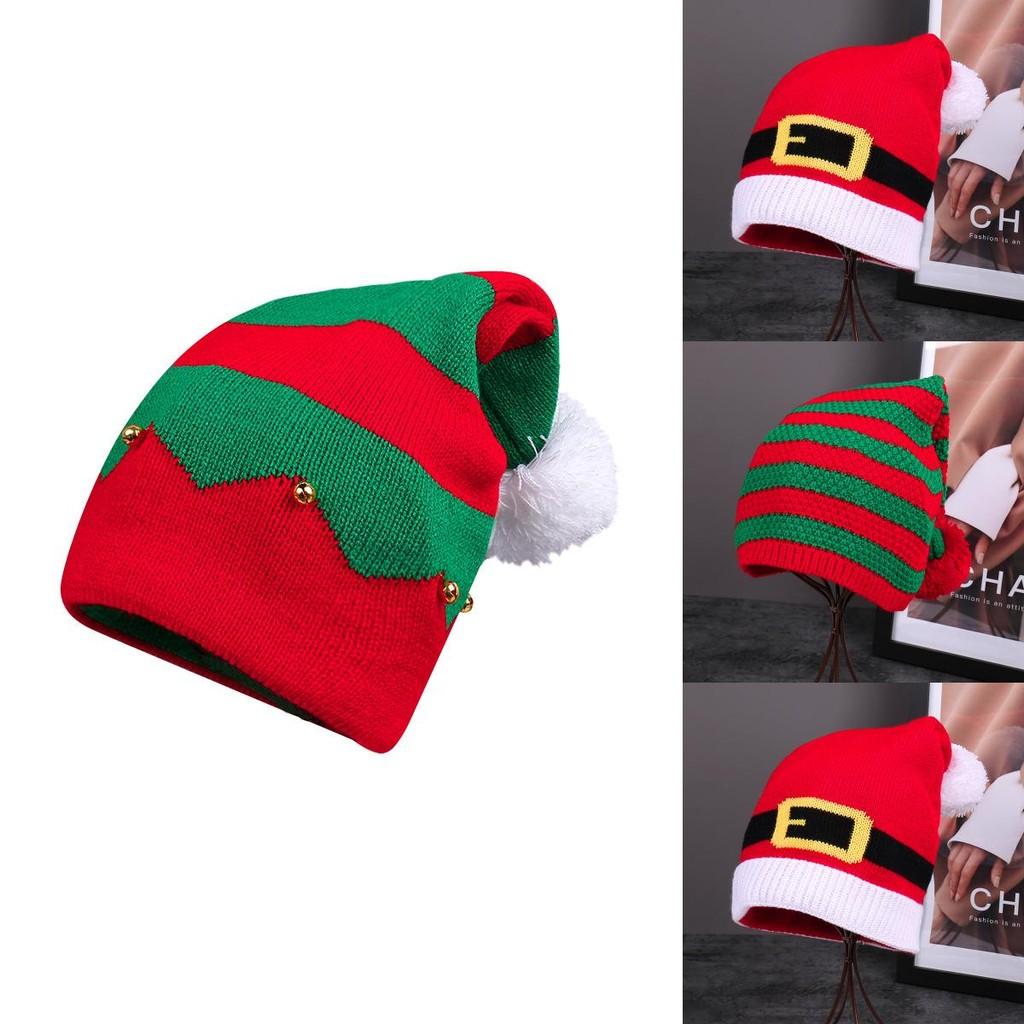 Праздничная красная вязаная шапка-бини с разноцветными помпонами для семейного рождественского подарка