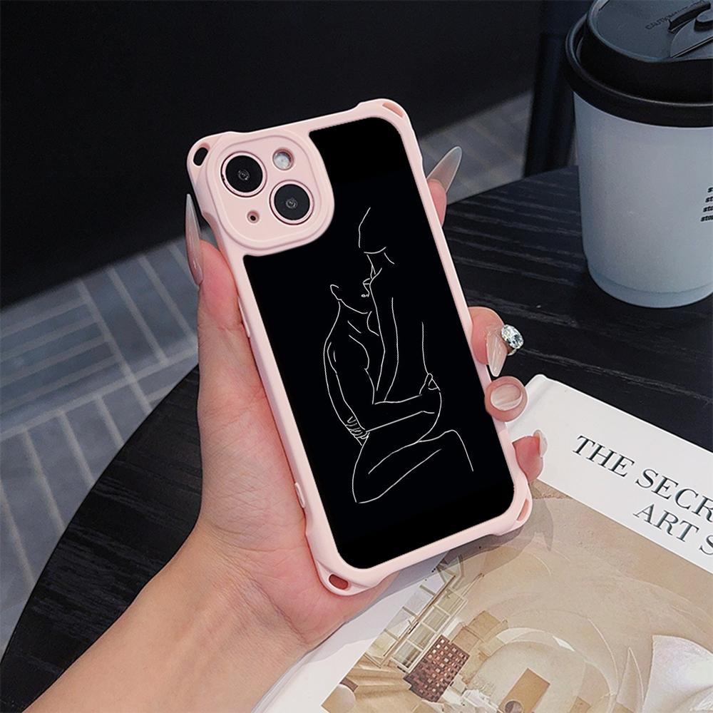 Ae79 femme каркасные черные мягкие чехлы для телефонов iPhone 16 15 14 13 12 11 Pro Max 7 8 Plus XR XS с ремешком на запястье, защитным шнурком для углов, задняя крышка