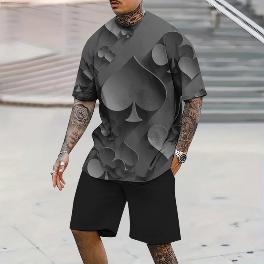 Стильный мужской спортивный стиль летний мужской комплект из 2 предметов повседневный дышащий короткий рукав покер 3d принт свободный большой размер