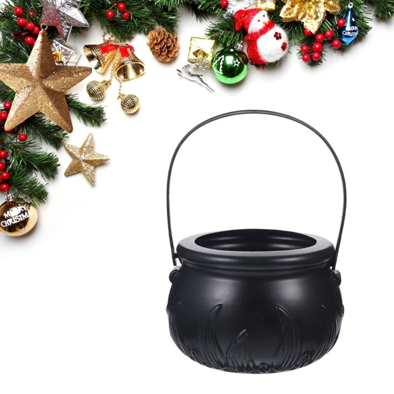 1PC Witches Halloween Decorations Cauldron Basket Trick Treat Kettle Candy Bowl Bucket Plastic Pot Child