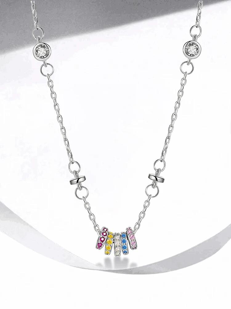 Copper Simplicity Classic Lucky Rainbow Zircon Necklace For Women Anniversary Party High Quality Fine Jewelry