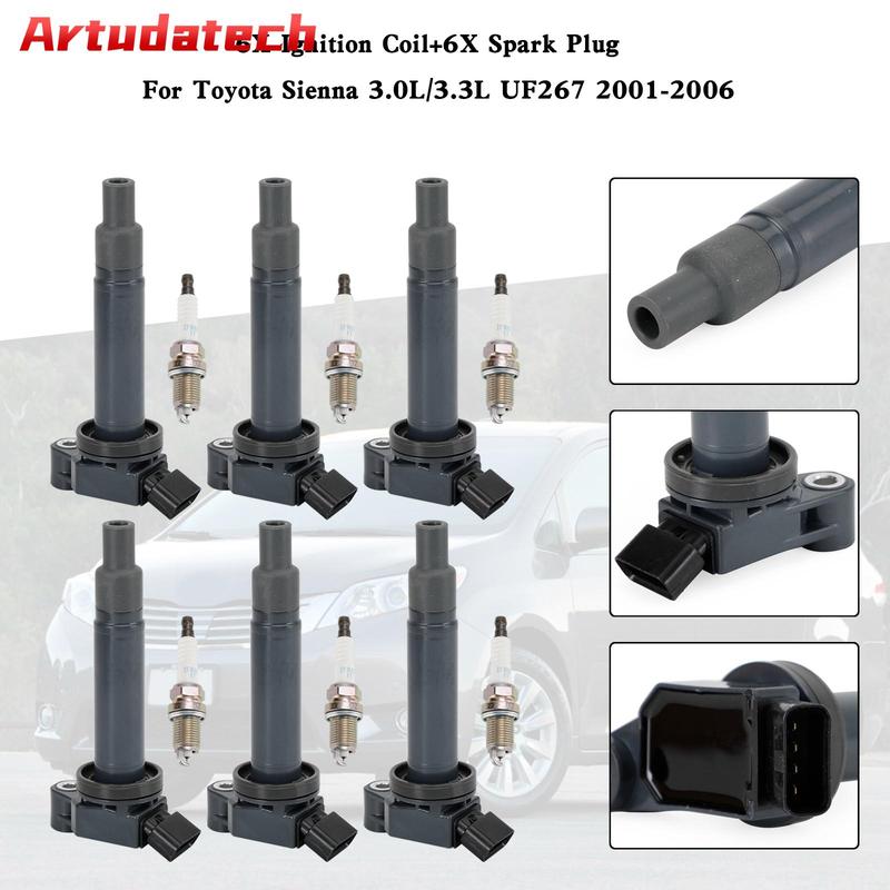 Artudatech 6X Ignition Coil+6X Spark Plug For Toyota Sienna 3.0L/3.3L UF267 2001-2006