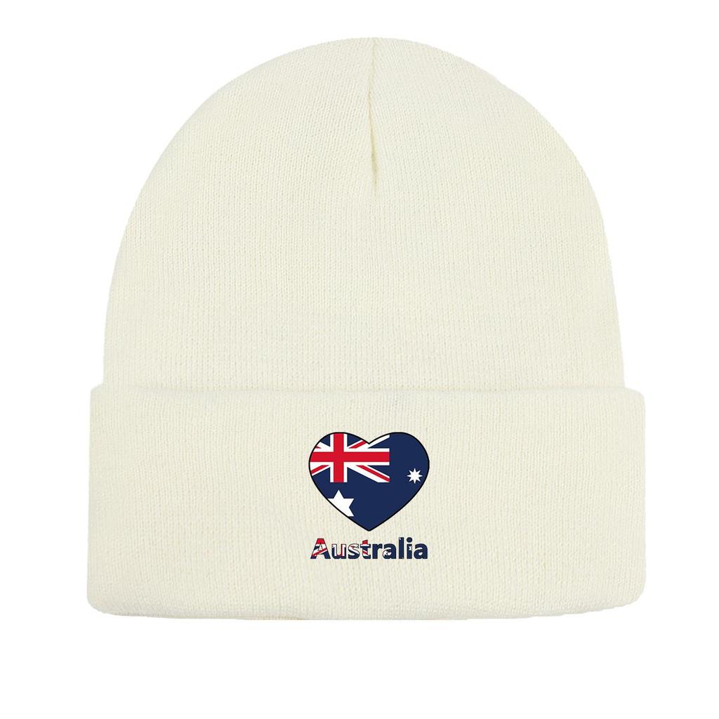 Heart Australian Flag Warm Knitted Cap Beanie, Patriotic Man Cap Cancer Chemo Slouchy Unisex Headwear Knit Hat Beanie