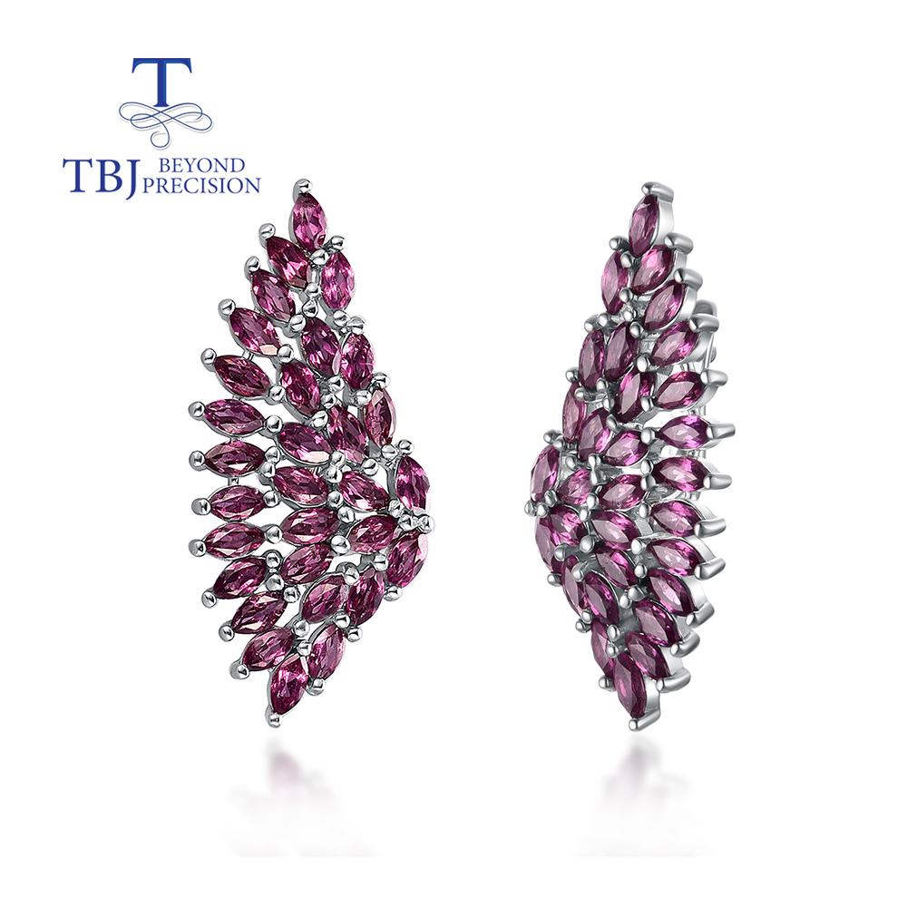 "Flying Wing" Design Rhodolite Garnet Clasp Earring 925 Sterling Silver Fine Jewelry for Women Creative Design Natural Gemstone