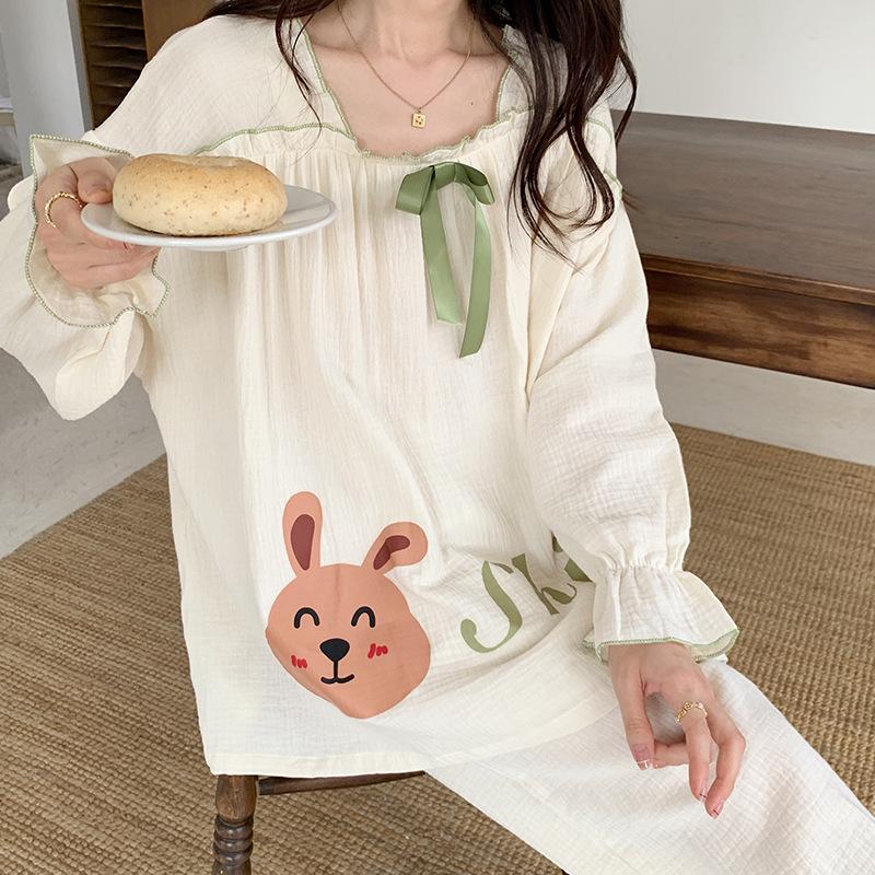 Хлопковые пижамы для женщин с принтом, корейская милая повседневная одежда для сна для девочек с v-образным вырезом и длинными рукавами, кавайная осенне-зимняя одежда для сна, шикарная трендовая одежда