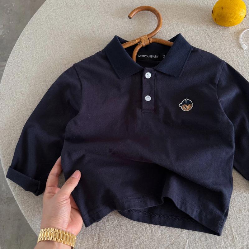 Детская полосатая рубашка поло - Осенний трендовый дизайн с мишкой для мальчиков и девочек