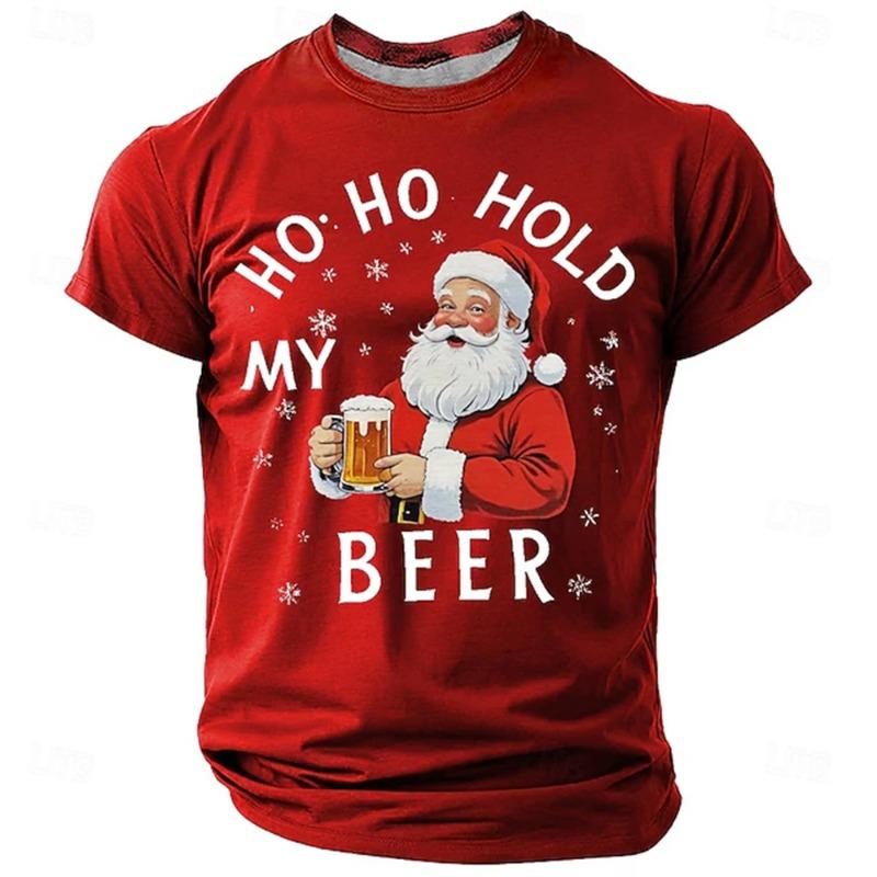 Simple Fashion Letter Print Mens Short-sleeve T-Shirt Casual HO HO HOLD MY BEER T Shirt Daily Street Men Women Santa Graphic Top