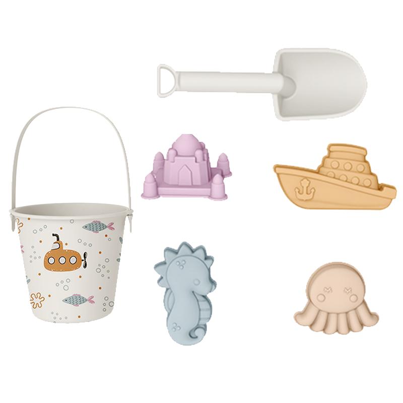 6pcs/Set Beach Playthings Eco-Friendly BPA-Free Food-Grade Silicone - Fun Play Summer Outdoor Playthings ideal for Children featuring Bucket and 4