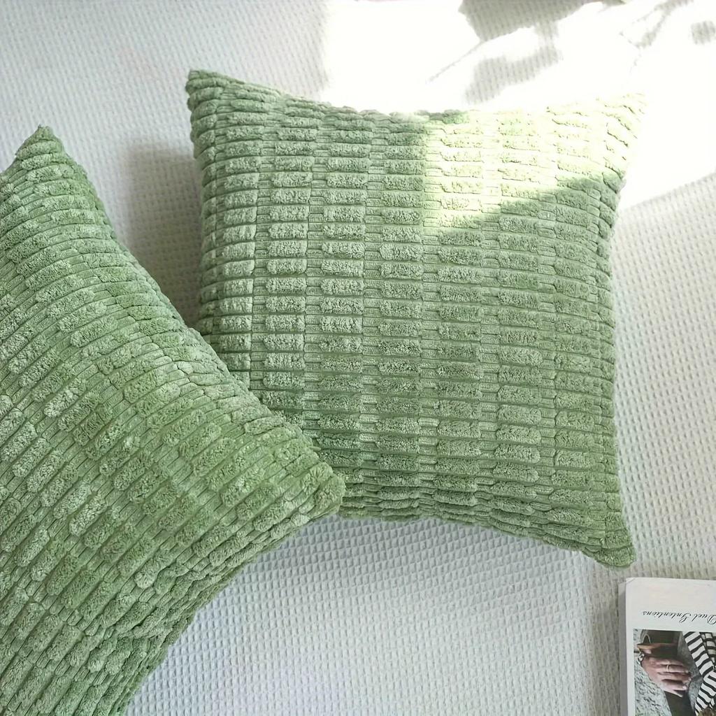 Spring Green Corduroy Decorative Pillow Cover 18x18 Inch Soft Striped Corduroy Cushion Cover Bohemian Home Decor for Sofa Bed