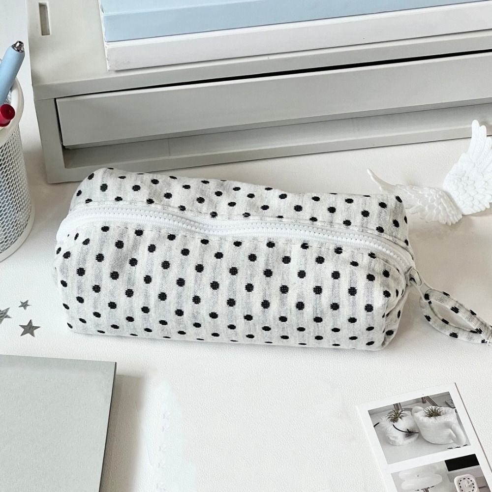 Polka Dot Pencil Case Sweet Zipper Stationery Pouch Pencil Storage Bag Back To School