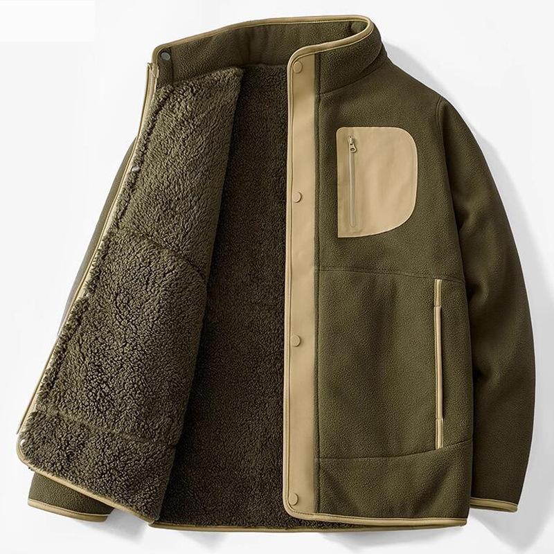 Polar Fleece Jacket for Men In Autumn and Winter, with Thickened Fleece To Keep Warm. Lamb Fleece Stand Up Collar Outdoor Fleece Jacket