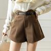 Tweed Shorts Women's Solid Color Casual High Waist Wide Leg Pants