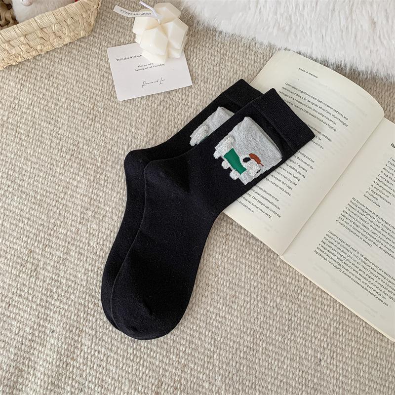 Мультяшные носки с кармашками для девочек, Милые котята и щенки, Модные носки до середины икры, Персонализированные махровые носки с флокированным рисунком животных