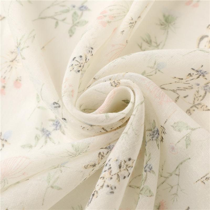 Four Seasons Fresh Plain Bali Yarn Cotton And Hemp Texture Scarf Womens White Small Aromat Flower Printed Tassel Silk Scarf Shall