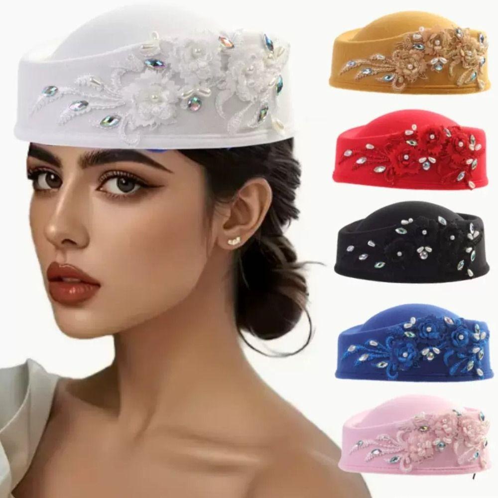 Vintage Pillbox Hat Flower Airline Stewardess Caps Teardrop Hat Formal Hat Fashion Show
