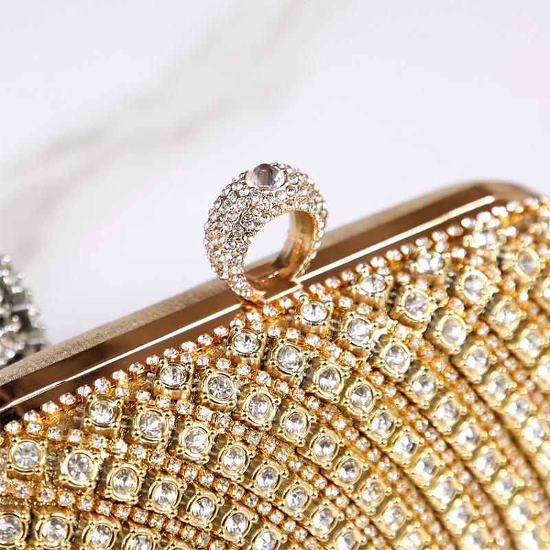 Sparkly Diamond Evening Bags for Women 2024 Finger Ring Clutch Bag Chain Shoulder Handbags Luxury Wedding Party Purse Sac A Main