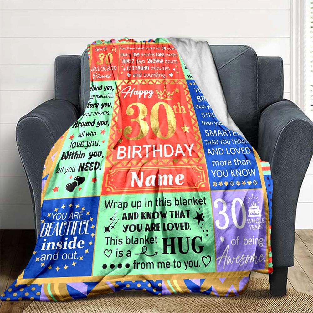 30Th Birthday Celebration Blanket Personalized Name Soft Warm And Versatile For Sofa Bed Office And Travel Machine Washable Comfortable In All Seasons
