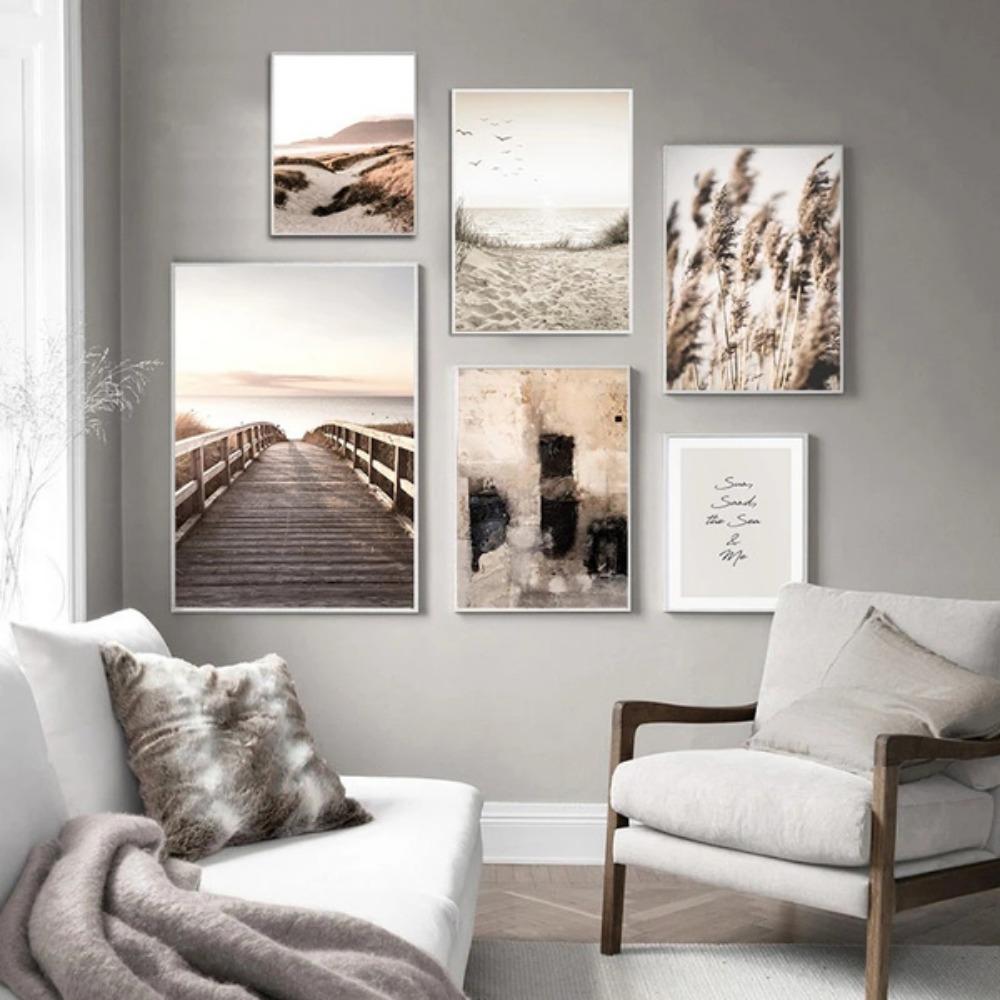Природный пейзаж Пляж Закат Стена Арт-постер Скандинавская печать Современная живопись Гостиная Спальня Домашнее украшение Фреска