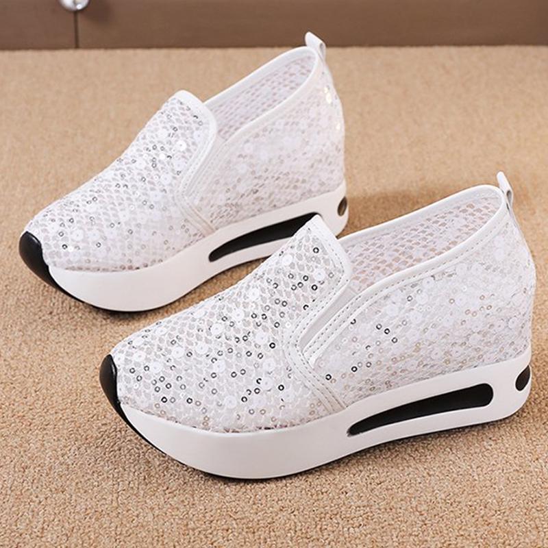 Fashion 2025 Elegant Bling Mesh Sports Shoes Women Fashion Plus Size Platform Sneakers Woman Slip On Soft Insole Vulcanize Shoes Female