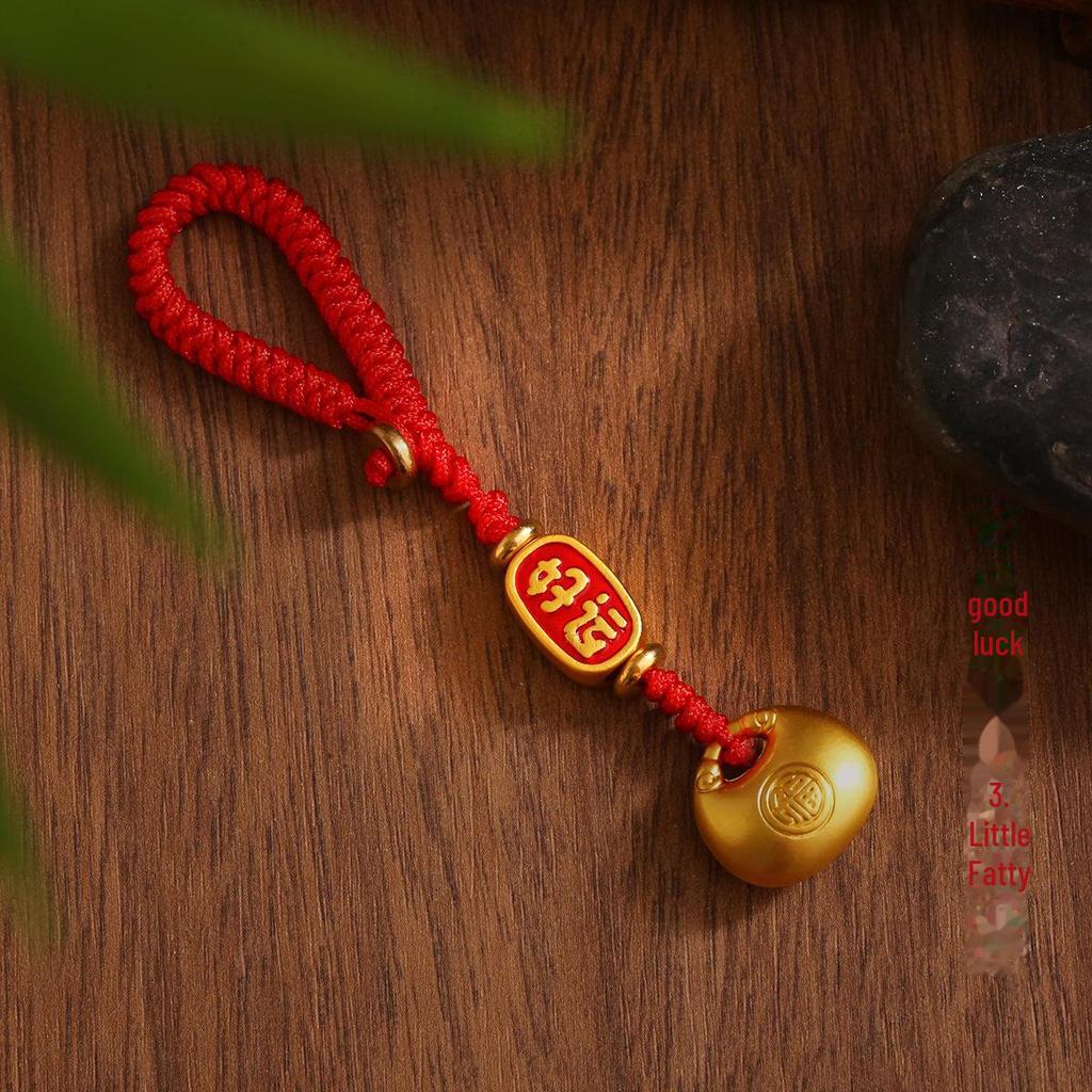 Древний золотой брелок-подвеска с красной веревкой на удачу
