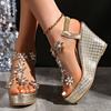 Slope Heel Transparent Sandals Women Summer Flower High Heels Large Size Women's Shoes