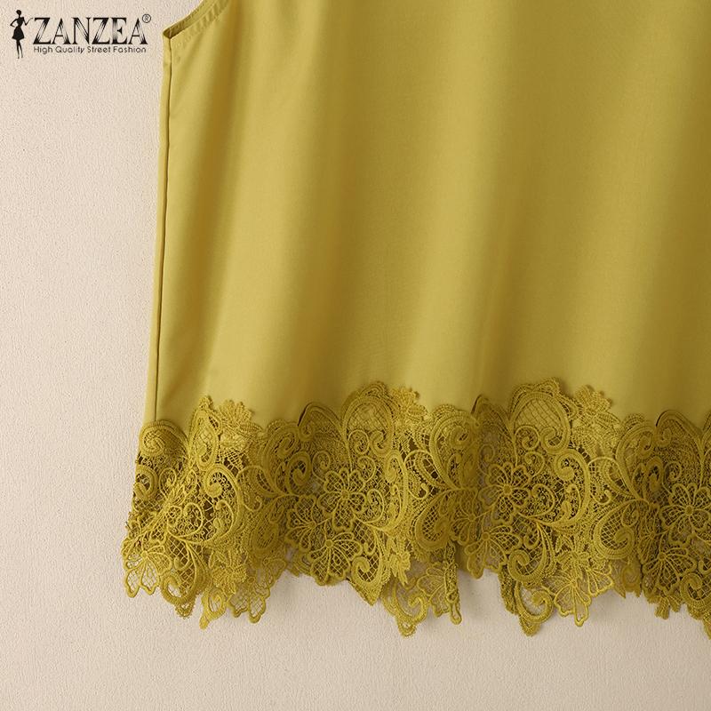 ZANZEA Женские летние повседневные майки без рукавов с кружевной вставкой