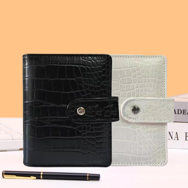 A7 Crocodile Black Pink Color 6 Ring Binder PU Clip-on Notebook Leather Loose Leaf Notebook Cover Notebooks Journal Stationery