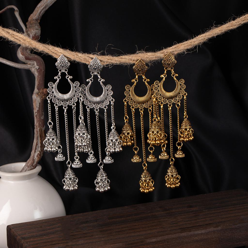 Vintage Bohemian Elegant Bell Long Fringe Earrings Stylish Statement Accessories for Women Summer