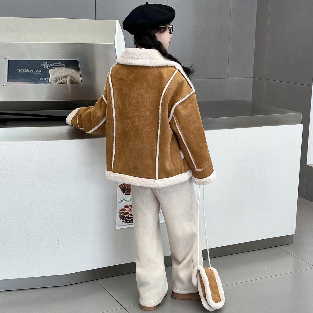 Стильное утолщенное пальто из овчины для девочек - Мода осень/зима 2025