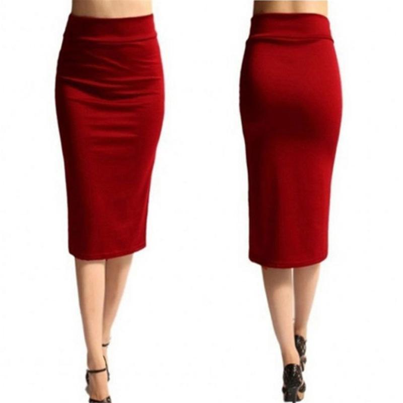 Женская юбка Bodycon Офисная женская узкая до колена с высокой талией Эластичная сексуальная юбка-карандаш Jupe Femme