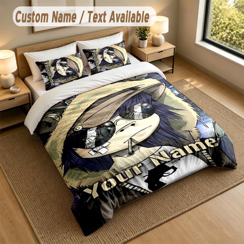 3Pcs Bedding Set Custom Name Text, 1 Sheet 2 Pillowcases Home Bed DecorGorillaz