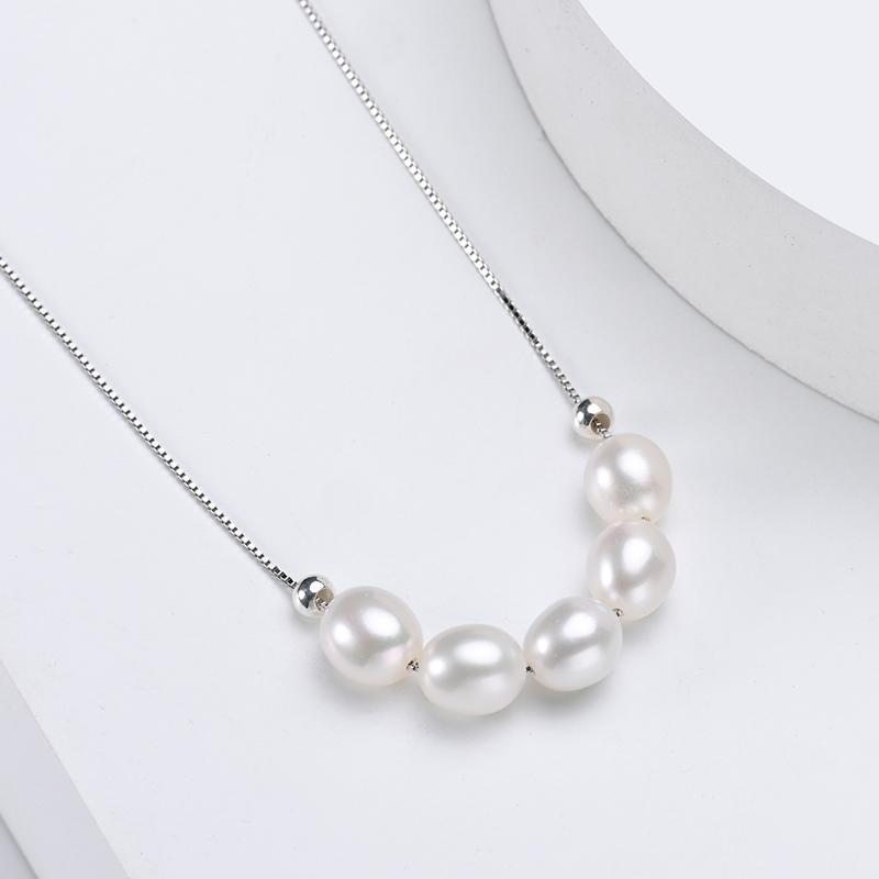 HENGSHENG 6-7mm Pearl White Pink Purple Smile Chain 925 Sterling Silver Fine Cute Fashion Pendant Necklace Women Girls Jewelry