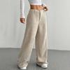 Женские брюки с низкой посадкой, на молнии и пуговице, прямые широкие длинные брюки с карманами, однотонные рубчатые брюки для отдыха