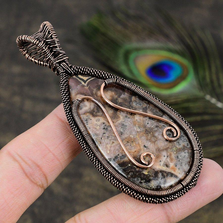 Родохрозит Ручная работа Медная проволока Обертка Ювелирный кулон 3.43 a8e72