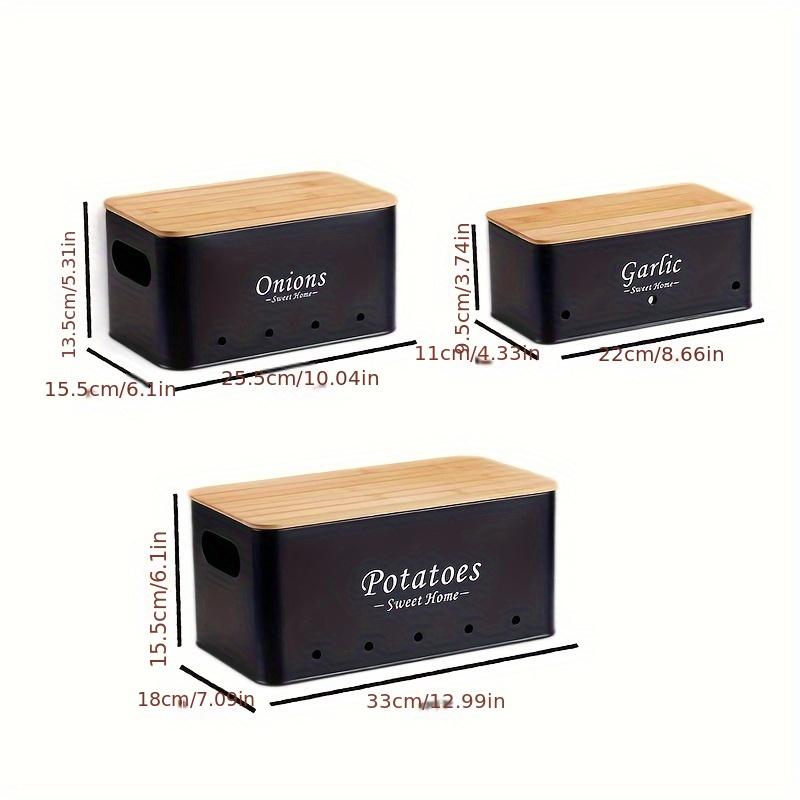 3 шт. герметичный металлический контейнер для хранения пищевых продуктов с деревянной крышкой-идеально подходит для лука, чеснока, имбиря, картофеля, томатов, кухонный органайзер