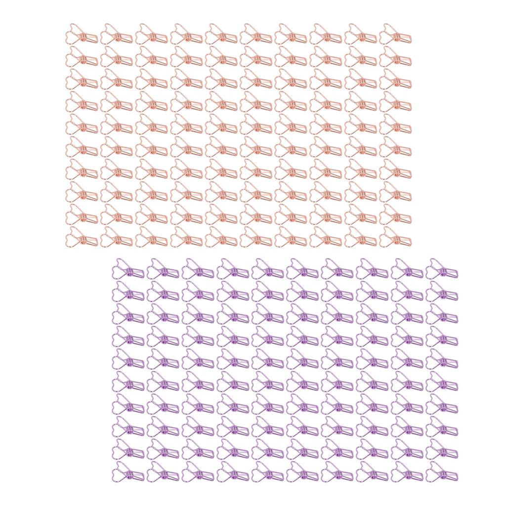 100 Pcs Clips Hollow Heart Shape Strong Clamping Force Metal Small Clips for Office Do