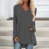 Women's Fashion Casual T-shirt Solid Color Long Sleeve V-neck Medium Long Top